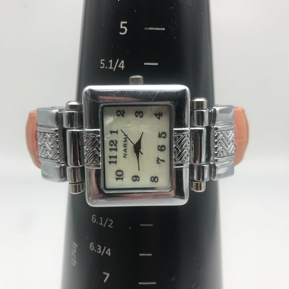 Narmi Women's Silver Tone Analog Quartz Cuff Watch F0406 New Battery - Picture 3 of 6